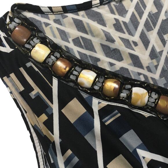 NY Collection Maxi‎ Dress Sleeveless Beaded V-Neck Geometric Mixed Print - Picture 10 of 12